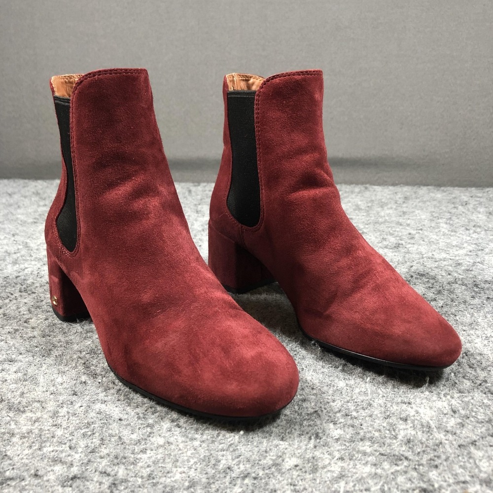 Coach Chelsea Ankle Boots Womens 7M Red Suede Block Heel Pull On Booties
